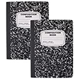 Emraw Black & White Marble Style Cover Composition Book with 100 Sheets of Wide Ruled White Paper (2 Pack)
