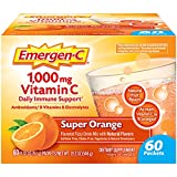 Emergen-C 1000mg Vitamin C Powder, with Antioxidants, B Vitamins and Electrolytes, Vitamin C Supplements for Immune Support, Caffeine Free Fizzy Drink Mix, Super Orange Flavor - 60 Count