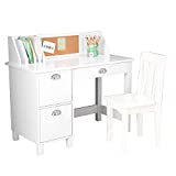 KidKraft Wooden Study Desk for Children with Chair, Bulletin Board and Cabinets, White, Gift for Ages 5-10, 35.7 x18.3 x 34.4 inches