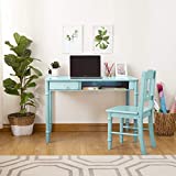 Guidecraft Dahlia Desk and Chair Set - Teal: Childrens Wooden Study Table for Computer, Homework, Writing with Storage Drawers, Kids Bedroom Furniture Workstation