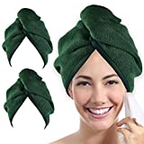 Ultra Plush Microfiber Hair Towel Wrap for Women, 2 Pack 10 inch X 26inch Purple, Ultra Absorbent Twist Hair Turban Drying Cap Hair Wrap, for Drying Curly, Long & Thick Hair (Emerald)