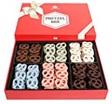 Chocolate Covered Pretzels Gift for Christmas, Xmas, New Year, Holidays (2 POUNDS) - Coco's Gift Baskets. Yogurt Pretzel, Milk, Dark Chocolate, Strawberry for Friends & Family