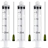 3 Pack 20ml Industrial Plastic Syringes with Blunt Luer Lock Needle 4 Inch for Scientific Labs, Glue Application, Measuring, Refilling and Transfering Liquids