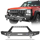 Hooke Road for Jeep XJ Front Steel Bumper w/Winch Plate Compatible with Jeep Cherokee XJ 1984-2001