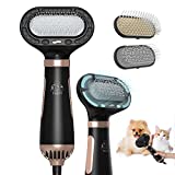 Pet Hair Dryer Updated 3 in 1 Professional Pets Grooming Blower Dryers Slicker Brush, 360-Degree Portable Home Dog Blower Dryer with Replaceable 2 Combs Settings for Small Medium Large Dogs, Cats, black