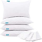 King Pillow Protector 4 Pack 100% Waterproof Pillow Protector Silent & Breathable with Smooth Zipper Machine Washable White Pillow Protector