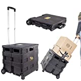 dbest products Quik Cart Collapsible Rolling Crate on Wheels for Teachers Tote Basket 80 lbs Capacity, Made from Heavy Duty Plastic Used as a Seat, Black