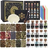 Witchcraft Supplies Kit Box Witch Tools - 15 Pack Crystals Dried Herbs 15 Pack Colored Magic Candles for Meditation Divination - Suitable for Beginners Experienced Witches Pagan Decor Altar Supplies