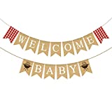 Rainlemon Jute Burlap Welcome Baby Banner with Grill BBQ Theme Baby Shower Party Garland Decoration