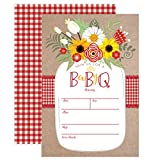 Baby BBQ Invitation, Baby Shower Invite, Baby Q Barbeque Summer Invition Mason Jar Floral, 20 Fill in Invitations and Envelopes