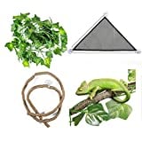 Reptile Hammock with Sticks, Climbing Vines Plants for Chameleon Lizards Gecko Snake Spides, Reptile 3 in 1 Kit Branches Decor Accessories for Reptile & Amphibian Habitat Plants