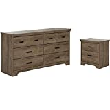 Home Square 2 Piece Nightstand and Dresser Bedroom Furniture Set in Weathered Oak