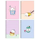 Cute Korean Aesthetic Illustrated Dog Bichon Frise Dessert Composition Planning Studying Spring Notebook/Journal/Diary for girls, Women, College, School - 50p each, 7.4"x10.2", 4 Count