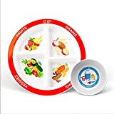 Choose MyPlate Portion Plate for Kids, Toddlers - Kids Nutrition Plates with Dividers Plus Dairy Bowl from Health Beet (English language, Plate with Dairy Bowl)