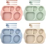 Nicunom 4 Pack Unbreakable Divided Plates, 5-Compartment Wheat Straw Tray Section Plates for Toddlers Kids Children Adults, Microwave Dishwasher Safe, BPA Free, Lightweight, 11 Inch