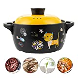 Ceramic Stockpot Clay Cooking Pot Cookware Stovetop, Cartoon Pattern Stew Pot Hot Pot Clay Pots Soup Pot Casserole Cooking Pot(2.6-Quart) (Yellow Cat)