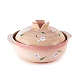 Fuji Merchandise Japanese Style Donabe Earthenware Clay Pot Hot Pot Casserole Sakur Cherry Blossom Design (54 fl oz (8.5"Dia))