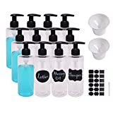 BPFY 12 Pack 8 oz Plastic Pump Dispenser Bottles for Massage Oil, Shampoo, Lotions, Body Wash Pump Bottles, Hand Sanitizer Refillable Containers with Pump, 2 Funnel, 18 Chalk Labels