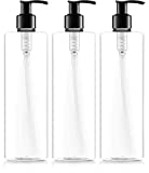 Bar5F Plastic Lotion Bottles with Pump Dispenser, 16 oz | Leak Proof, Empty Clear Cylinder, Refillable, BPA Free for Body Wash, Moisturizer, Face Cream, Liquid Hand Soap, Self-Tanner | Pack of 3