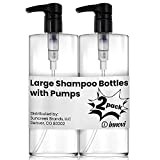 innovi Refillable Shampoo and Conditioner Bottles - [2pack, 32oz] Empty Shampoo Bottles with Pump Dispensers for Shampoo, Conditioner, and Body Wash, Reusable Clear Plastic Shampoo Bottle, Shower Safe