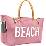 KEHO Fashion Beach Bag (Cute Travel Tote), Large and Roomy, Waterproof Lining, Multiple Pockets For Storage (pink)