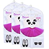 KEHO Clear Kids Garment Bag (3 Pack) with 4 Pockets For Dance Competitions and Costumes | (Clear/Pink)