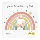 Baby Monthly Milestone Blanket Boy Girl - Rainbow Newborn Month Blanket Unisex Neutral Personalized Shower Gifts Baby Stuff Boho Nursery Decor Photography Background Prop with Markers 47''x47''