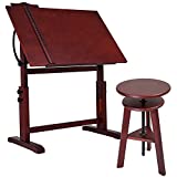 MEEDEN Vintage Wood Drafting Table & Stool Set, Artist Drafting Chair and Craft Table with Adjustable Height, Tiltable Tabletop for Artwork, Graphic Design, Writing