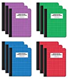 Quad Ruled Composition Book Notebook, 12 Pack, Hardcover 4x4 Graph Ruled Paper, 80 Sheets, 9.75" x 7.5", by Better Office Products, Assorted Color Covers, 12 Pack