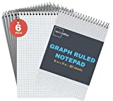 1InTheOffice Graph Ruled Notepad 6" x 9", Quad Ruled Graph Paper Spiral Note Pad 6x9, White, 80 Sheets/Pad, 6 Pads/Pack