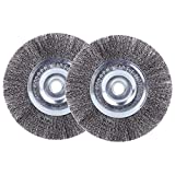 EMILYPRO 6" Bench Wire Wheel Brush | Coarse Crimped Steel Wire 0.012" with 1/2" and 5/8" Arbor for Bench Grinder - 2pcs
