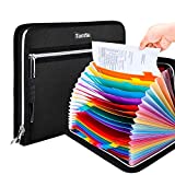 Tamfile Fireproof Waterproof Safe Expanding File Folder Accordion Document Organizer with 24 Pockets Portable Money File Bag Filing Holder and Color Lables/3Zippers A4 Letter Size (Black,14.3"9.8")