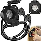 GeepKey 15 Amp Flanged Inlet 125V with Integrated Dual 18" Extension Cord, NEMA 5-15 RV Plugs Receptacle with Waterproof Cover, Straight Blade/ETL Approved, 2 Pole 3-Wire, Black