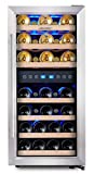 Phiestina Dual Zone Wine Cooler Refrigerator - 33 Bottle Free Standing Compressor Fridge and Chiller for Red and White Wines - 16'' Glass Door Wine Refrigerator with Digital Memory Temperature Control