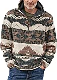 chouyatou Men's Tribal Aztec Printed 1/4 Zip Fuzzy Sherpa Pullover Sweatshirt Hoodie (Medium, Brown)
