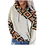 Vintage Hoodies for Women Pullover Southwest Ethnic Aztec Print Hooded Sweatshirt Casual Long Sleeve Tops with Pocket Graphic Aesthetic Western Tribal Jacket Retro Shirt Fashion Blouse Fall Geometric