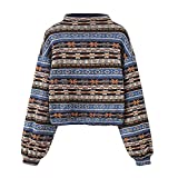 ZAFUL Women's Long Sleeve Hoodie Faux Fur Solid Color Crop Tribal Print Knitted Drop Shoulder Sweatshirt Tops (S,Multi color-A)