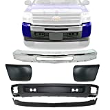 New Front Bumper Chrome Steel + Lower Valance & Extension Textured + Bumper Ends Without Fog Light Hole Left Driver & Right Passenger Side For 2007-2013 Chevrolet Silverado 1500 Direct Replacement