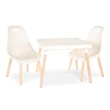 B. Toys by Battat Spaces by Battat – Kids Furniture Set – 1 Craft Table & 2 Kids Chairs with Natural Wooden Legs (Ivory)