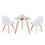 Costzon Kids Table and Chair Set, 3 Pcs Wood Activity Play Table w/Padded Seat & Wood Legs for Arts, Crafts, Reading, Preschool, Kindergarten, Playroom, Mid Century Modern Toddler Table & Chairs