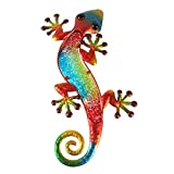 LIFFY Metal Outdoor Gecko Wall Decor Lizard Garden Art Hanging Glass Decorations for Patio or Fence, 15inch