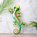 ielevations Metal Lizard Wall Decor Outdoor Indoor Gecko Art Sculpture Christmas Decor Hanging Glass Reptile Garden Theme Decorations for Home Patio Porch or Fence-15 Inch