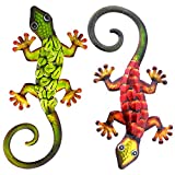 aboxoo Metal Gecko Set Wall Decor -Large Lizard Garden Art Sculpture Crafts Statue Hanging Decoration Ornaments for room/Yard/ Fence /Garden/ Children'S Toy/ Gift (Red, Green)