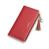 Wallets for Women Leather Cell Phone Case Holster Bag Long Slim Credit Card Holder Cute Minimalist Coin Purse Thin Large Capacity Zip Clutch Handbag Wallet for Girls and Boys Ladies (Red)