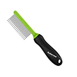 Kukerose Pet Grooming Comb, Long and Short Teeth Comb for Dogs & Cats, Smooth Stainless Steel with Non-Slip Grip Handle, Pet Detanger Tool for Removing Matted Fur, Knots & Tangles