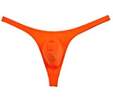 Jaxu Men's Elastic Thong Spandex T-Back Underwear Orange M