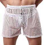 JJaxu Men's Hollow Sport Shorts Sexy Gym See-Through Pants XL White