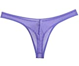 Jaxu Men's Holes Jacquard Thong Lace Hollow Bikini Underwear T-Back G-String M Purple