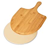 GEEBOBO 10.25 Inch Round Pizza Stone for Oven and Grill,Free Wooden Pizza Peel Paddle, Durable and Safe Pizza Stone for Grill,Thermal Shock Resistant Cordierite Cooking Stone,Baking Stone(10.25 Inch)