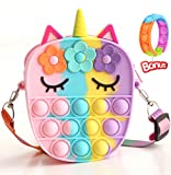 Pop Purse for Girls Crossbody - Pop Bag Fidget Purse, Pop Fidget Toys, Pop On Its Shoulder Bag for Little Girls and Kids with Bonus Popper Toy Pop Bracelet (Unicorn)